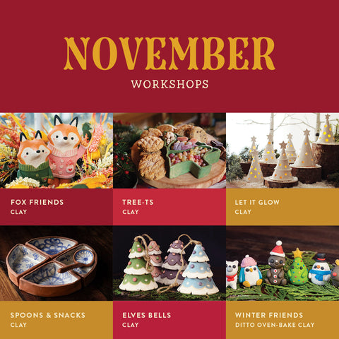 November Adult & Family | Self-Paced Workshops & Glazing {special member pricing for $6/hr self-paced workshops and $5/hr for glazing}